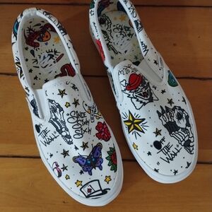 Vans  Slip-On Sneakers - White with Colorful Graphics